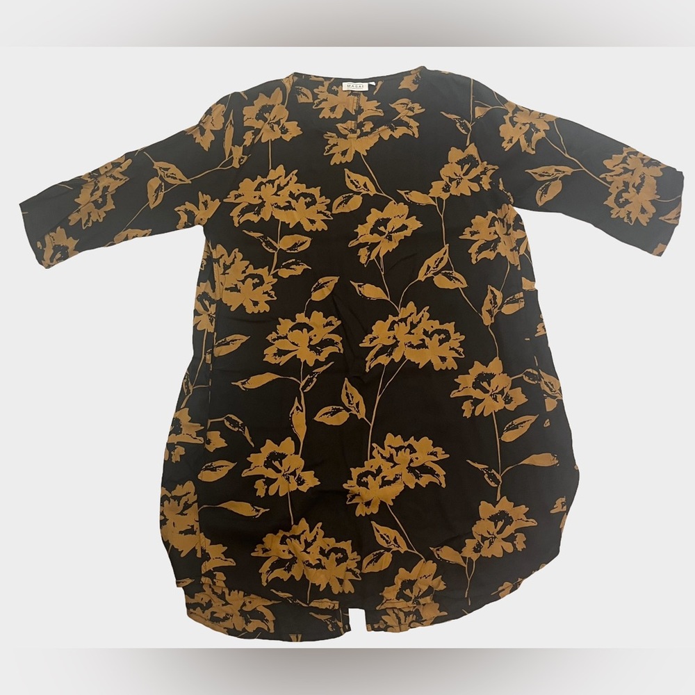 Masai Anthropologie Floral Black and Gold Oversized Tunic Size Medium Lagenlook